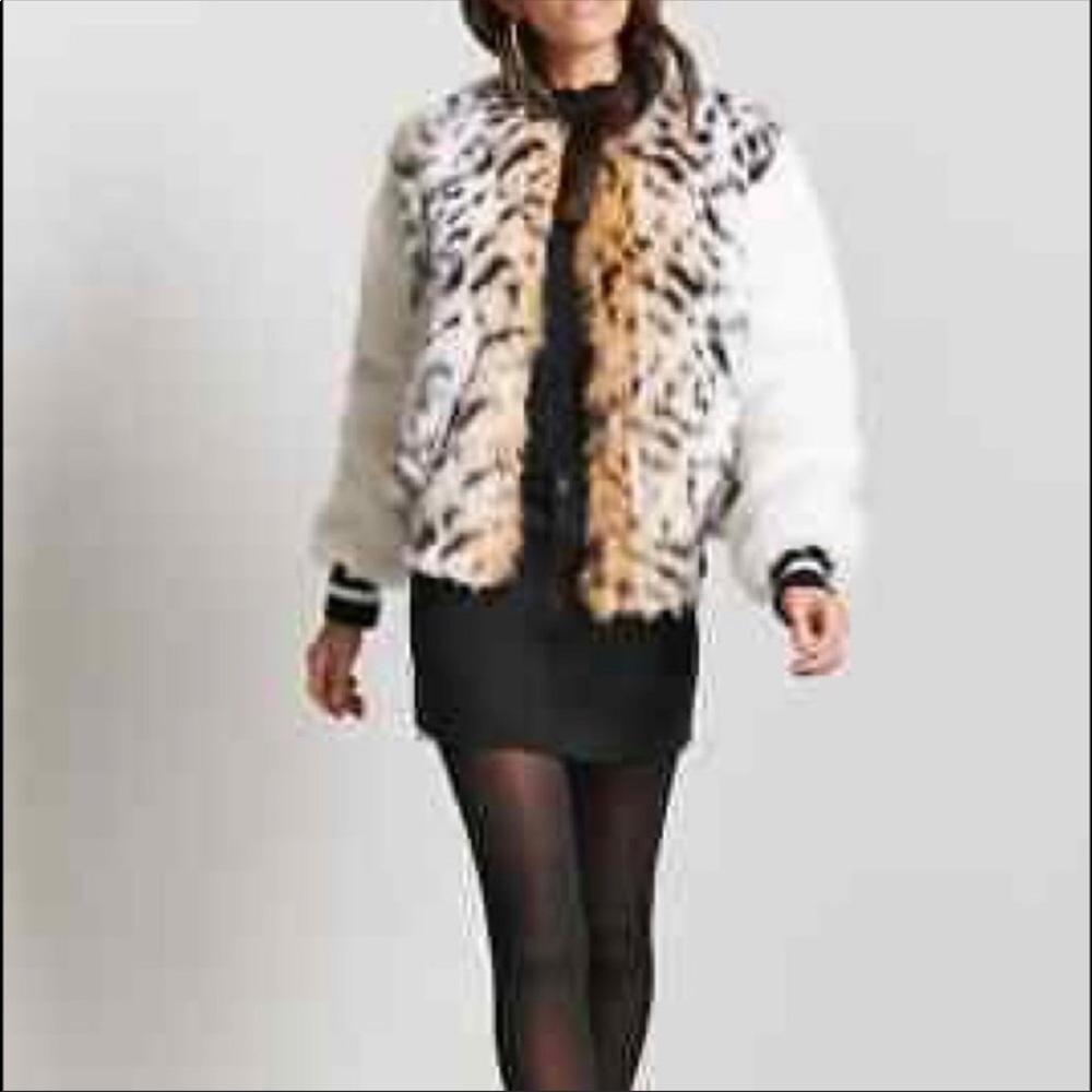 Forever 21 Faux Fur Varsity Bomber Jacket